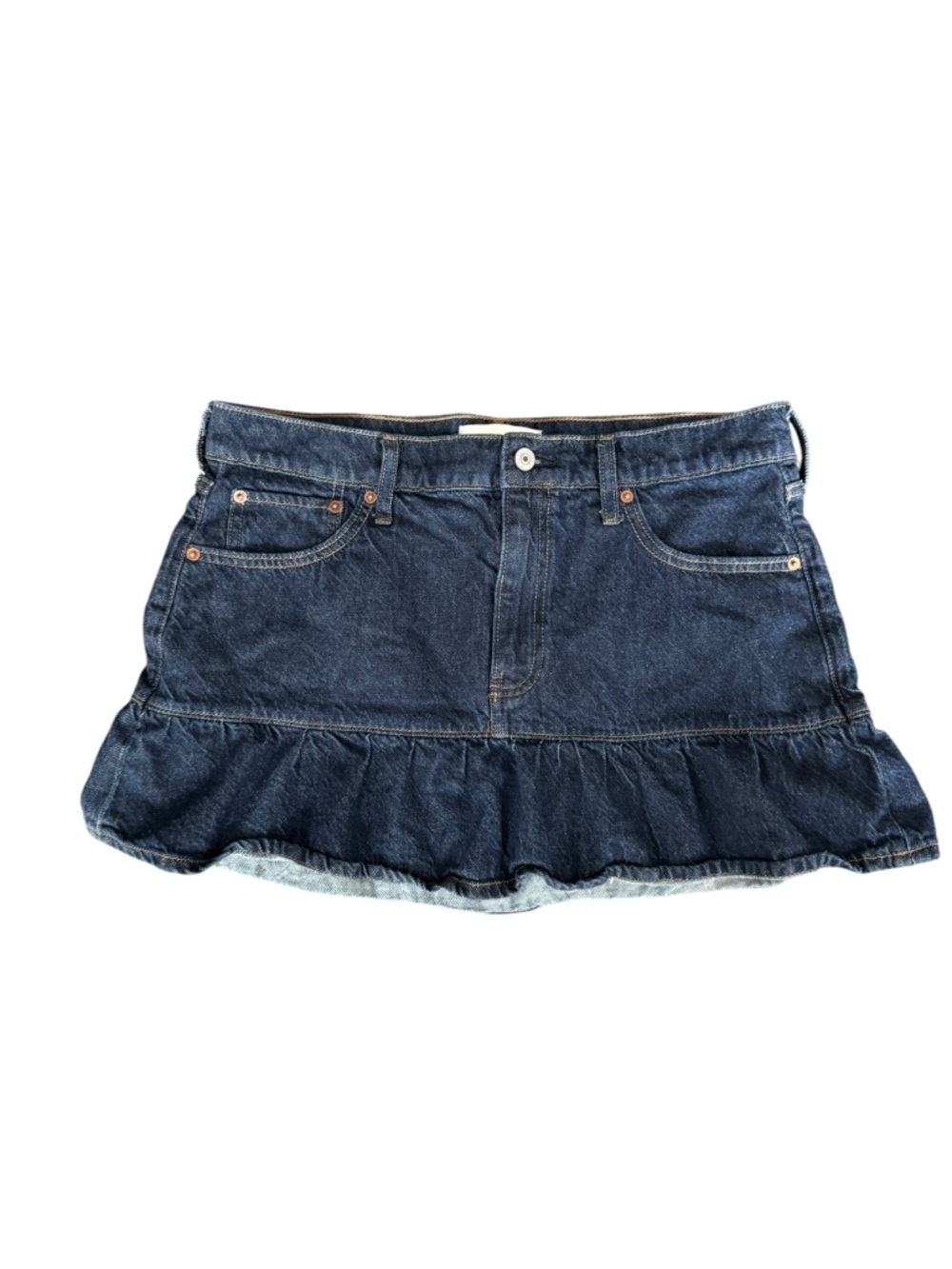 A & F Mid Rise Drop-waist Ruffle Denim Mini Skirt Blue Jean Size 29 Size 8 - Picture 4 of 11